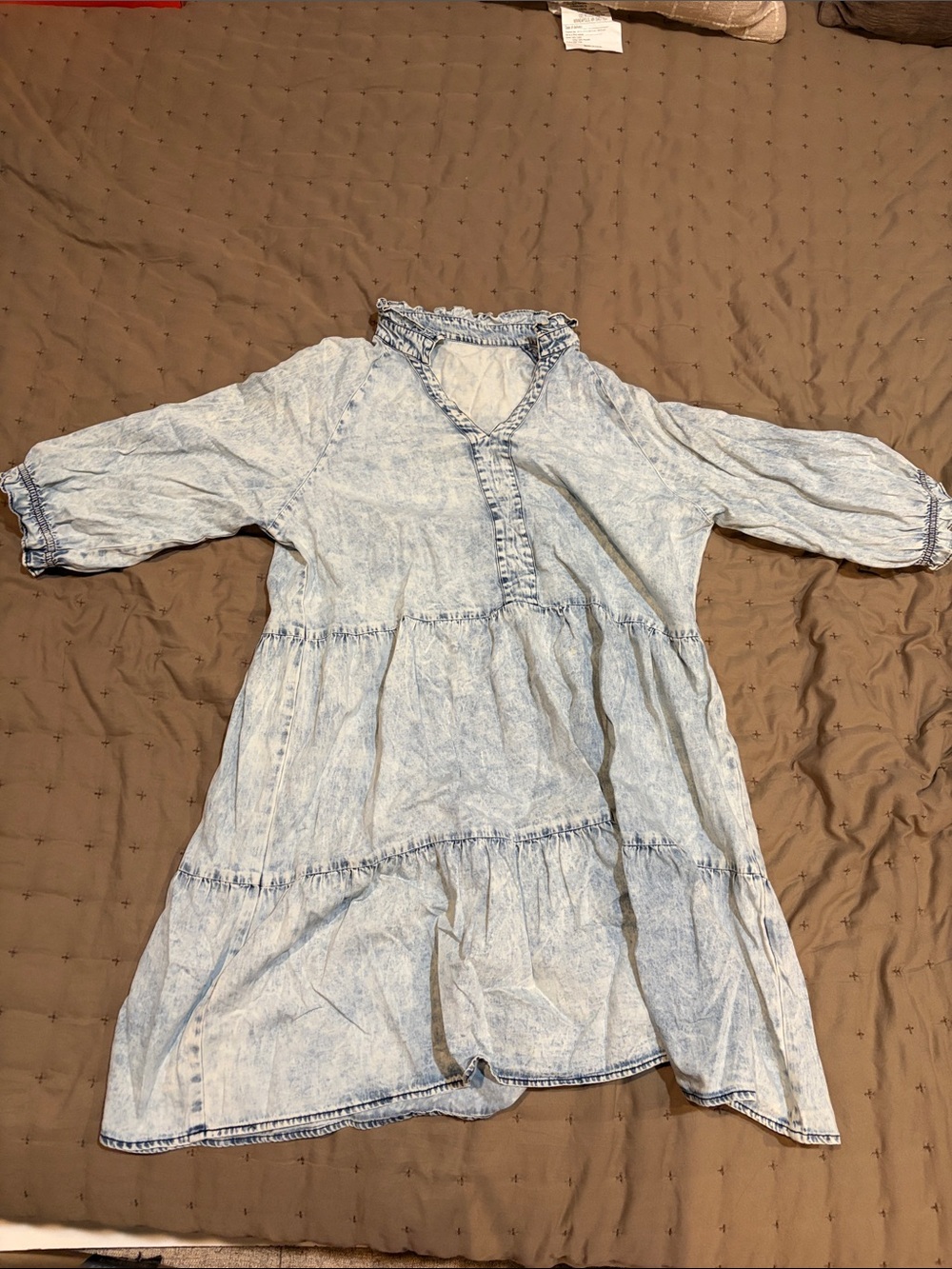 Amazon Light Blue Denim-Effect Tiered Midi Dress
